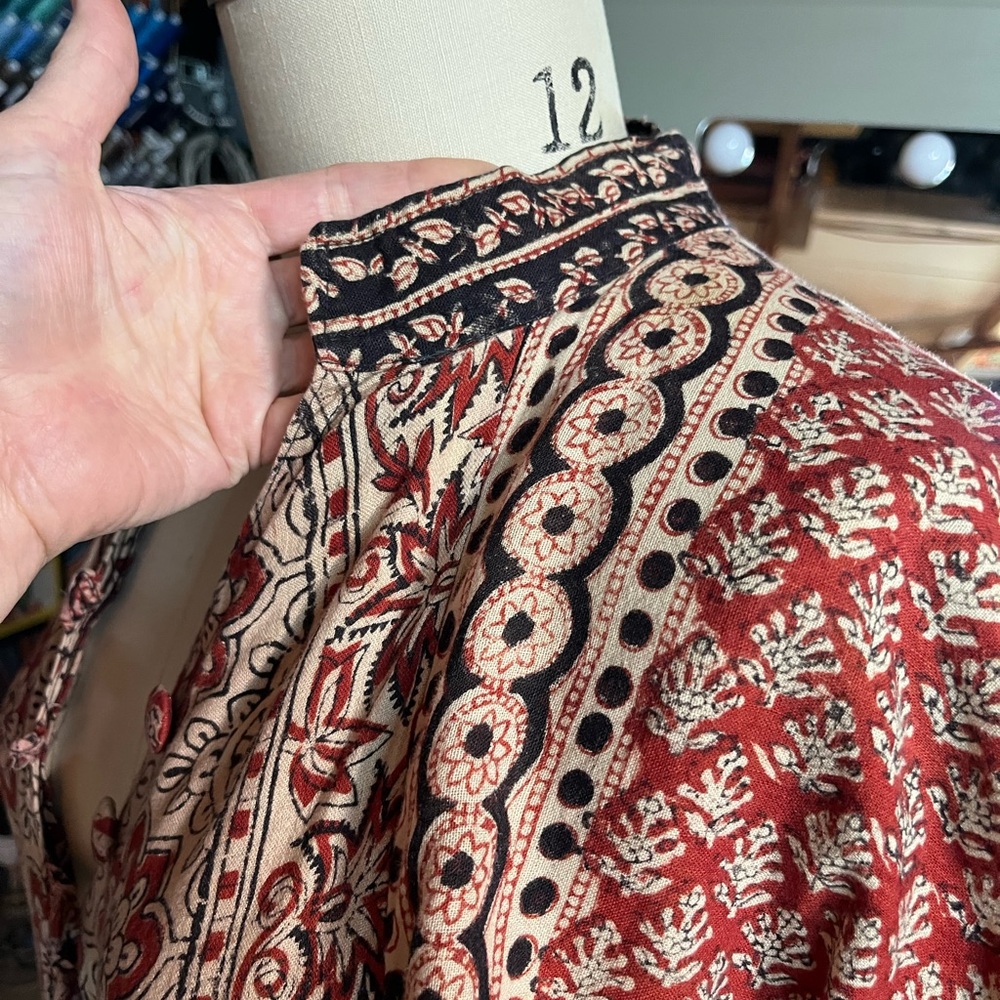 Vintage 70’s Rust Floral Print Indian Cotton Gauze Maxi Dress - Picture 6 of 7